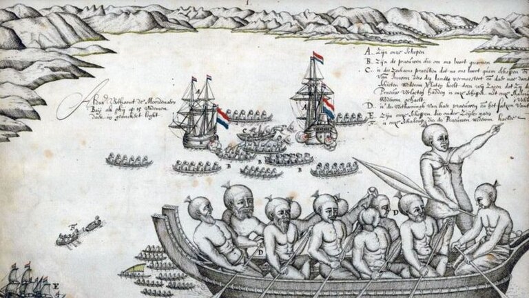 Los barcos de Tasman partieron de Nueva Zelanda después de un sangriento encuentro con el pueblo maorí, pero él creyó haber encontrado el legendario continente del sur.