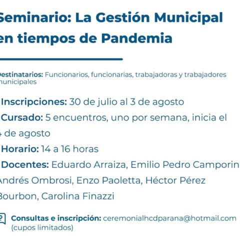 Se dictará un seminario sobre «Gestión municipal en tiempos de pandemia» Se dictará un seminario sobre «Gestión municipal en tiempos de pandemia»