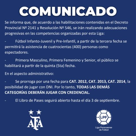 Nuevo comunicado de la Liga Paranaense
