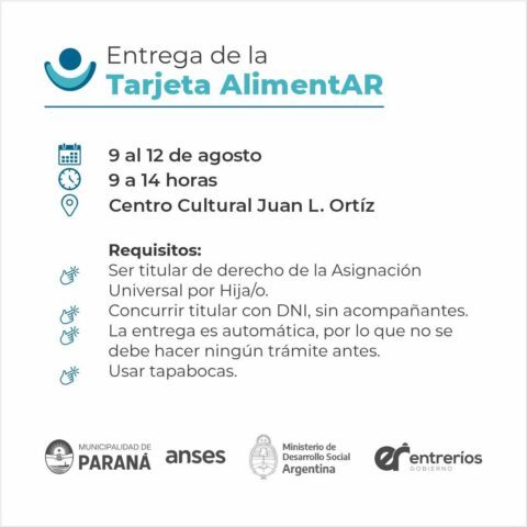 La Municipalidad difundió el cronograma de entrega de la Tarjeta Alimentar en Paraná