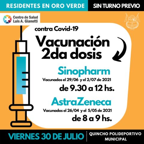 Oro Verde: Este Viernes Se Aplicarán Segundas Dosis De Las Vacunas Astrazeneca Y Sinopharm Oro Verde: Este Viernes Se Aplicarán Segundas Dosis De Las Vacunas Astrazeneca Y Sinopharm
