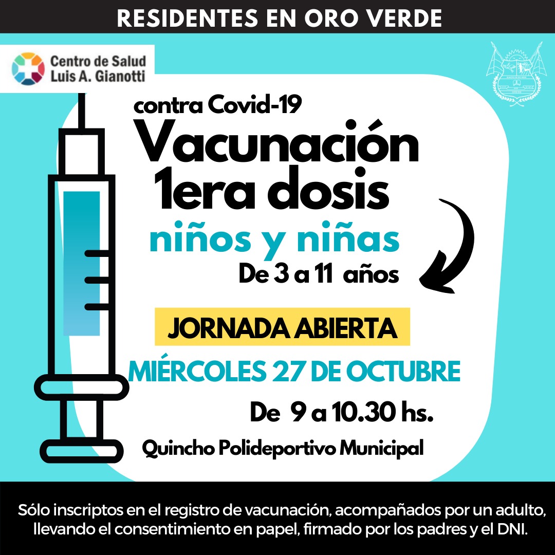 Covid- 19: Inicia La Vacunación De Niñas Y Niños De 3 A 11 Años En Oro Verde Covid- 19: Inicia La Vacunación De Niñas Y Niños De 3 A 11 Años En Oro Verde