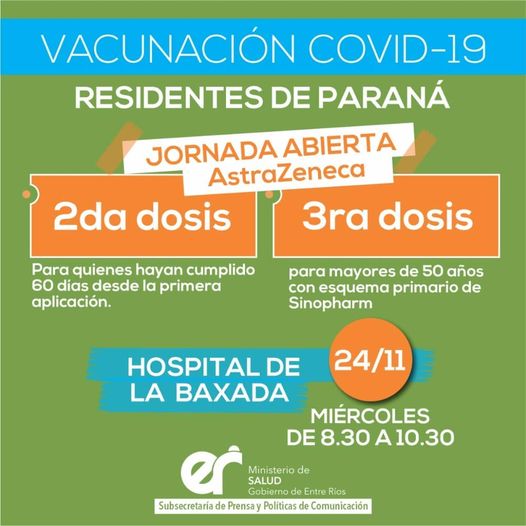 Este miércoles habrá una nueva jornada de vacunación abierta en Paraná
