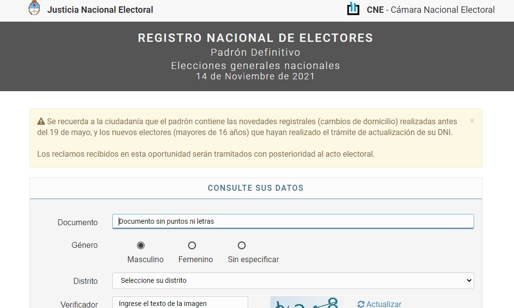 Podes consultar el padrón definitivo para las elecciones legislativas