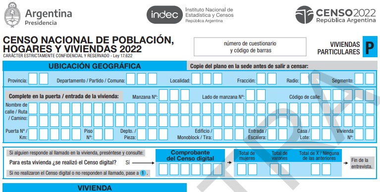 Las 61 preguntas que habrá en el Censo 2022