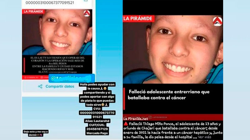 Estafadores piden dinero en falsa campaña para un niño entrerriano fallecido