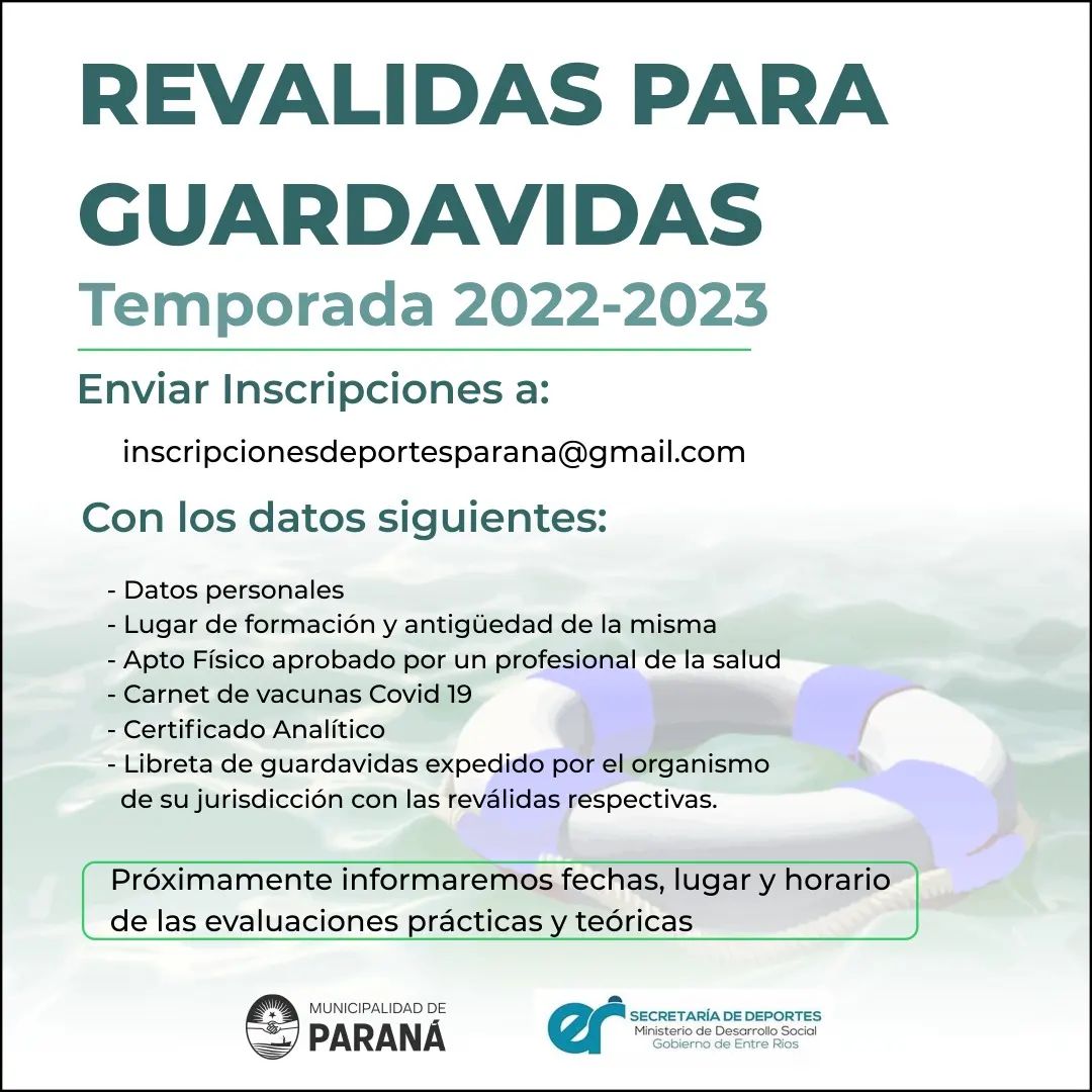 Inscripción para la Reválida de Guardavidas Inscripción para la Reválida de Guardavidas