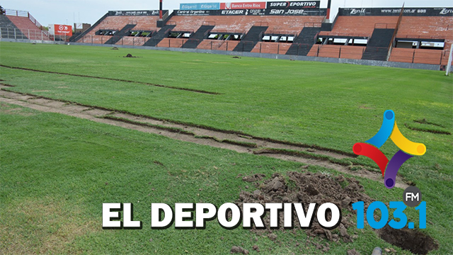 Trabajos en el estadio Grella: renuevan el césped y nivelan la cancha