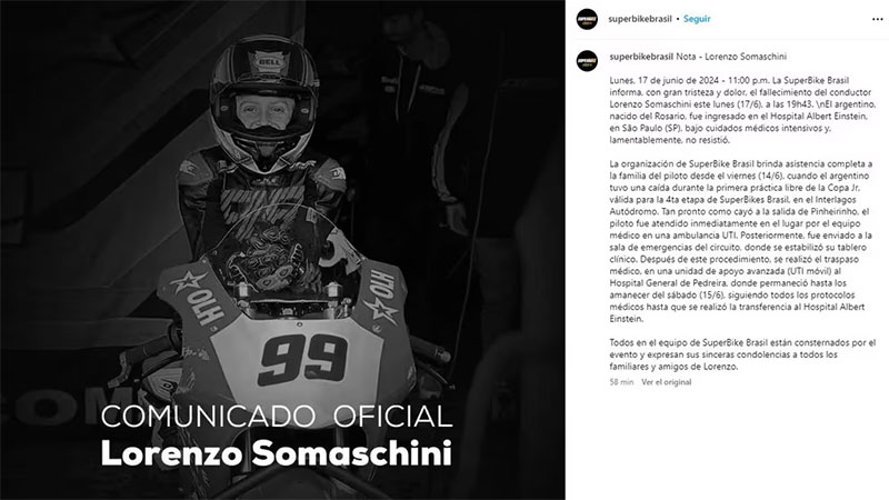 Murió Lorenzo Somaschini, piloto argentino de 9 años tuvo un accidente en moto Murió Lorenzo Somaschini, piloto argentino de 9 años tuvo un accidente en moto