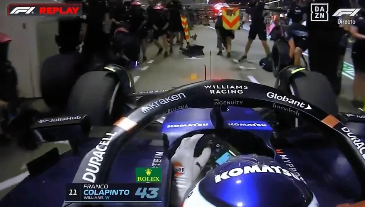 Franco Colapinto en las pruebas del GP de Singapur se equivocó de boxes Franco Colapinto en las pruebas del GP de Singapur se equivocó de boxes
