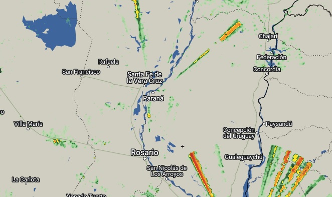 Rige un alerta para Entre Rios por tormentas y ocasional caída de granizo