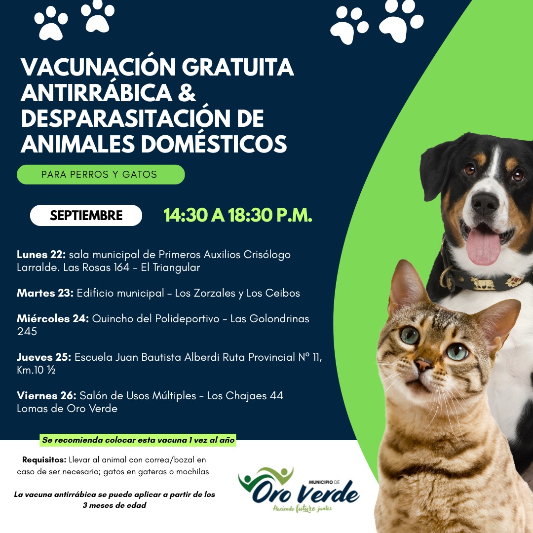 Jornada de vacunación antirrábica y desparasitación en Oro Verde