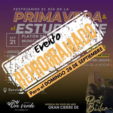 Se reprogramó el Festejo del Día de la Primavera y del Estudiante en Oro Verde